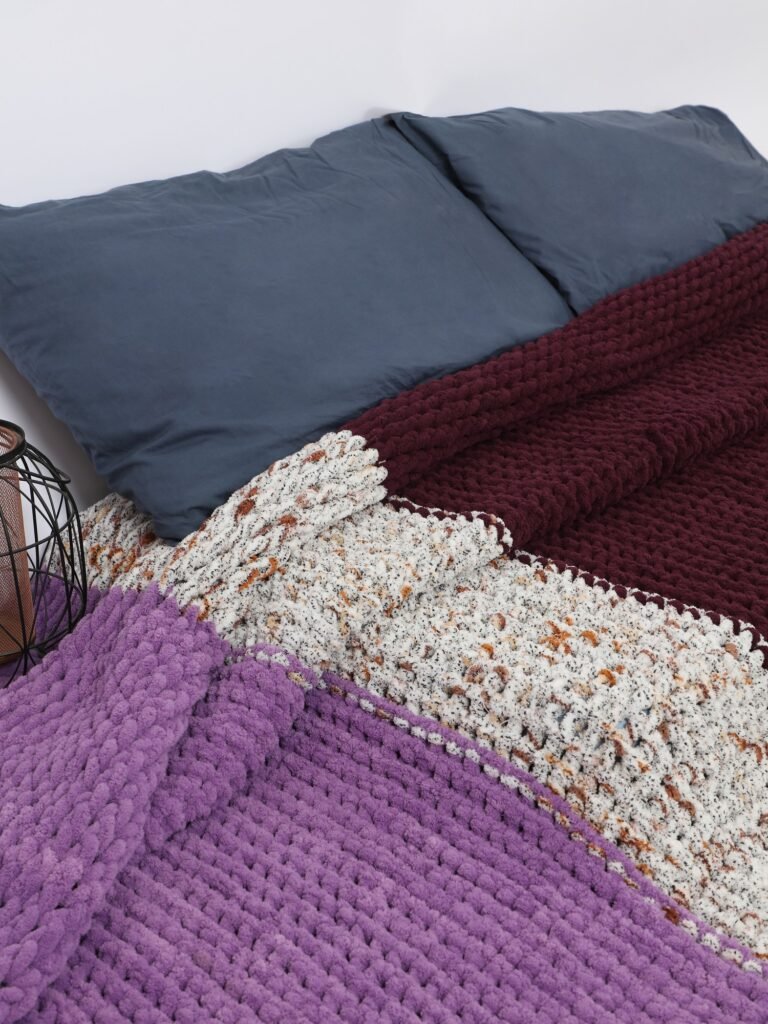Handmade Alize Puffy Warm Fluffy Colorful Crochet Blankets