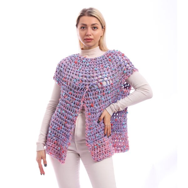 Wool Crochet Handmade Over Lap Mix Flowers Vest Poncho