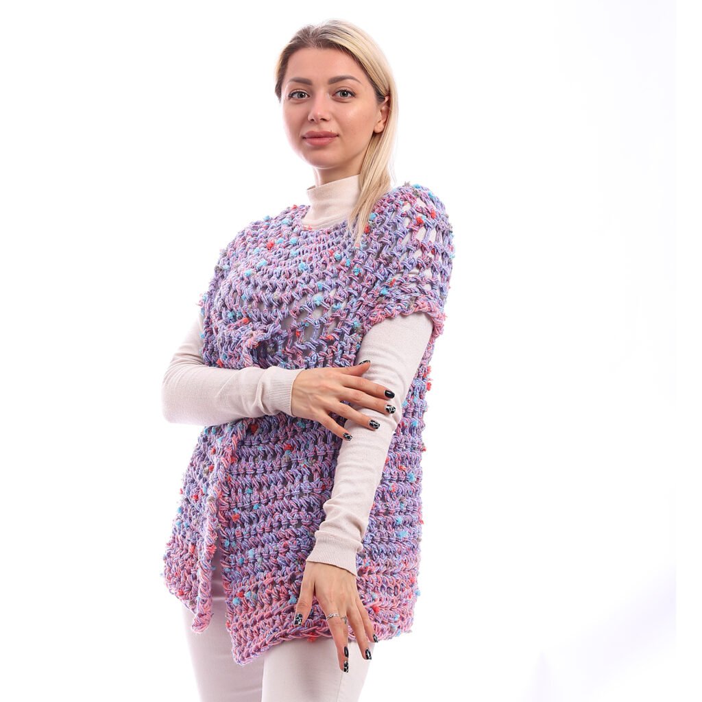 Wool Crochet Handmade Over Lap Mix Flowers Vest Poncho