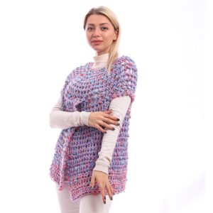 Wool Crochet Handmade Over Lap Mix Flowers Vest Poncho - Image 3