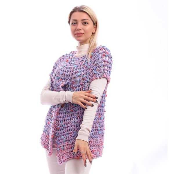 Wool Crochet Handmade Over Lap Mix Flowers Vest Poncho