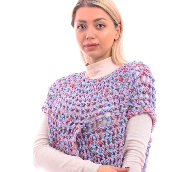 Wool Crochet Handmade Over Lap Mix Flowers Vest Poncho