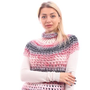 Wool High Collar Sweater Cap Sleeves Crochet Handmade - Image 3