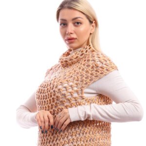 Wool High Collar Sweater Cap Sleeves Crochet Handmade - Image 2