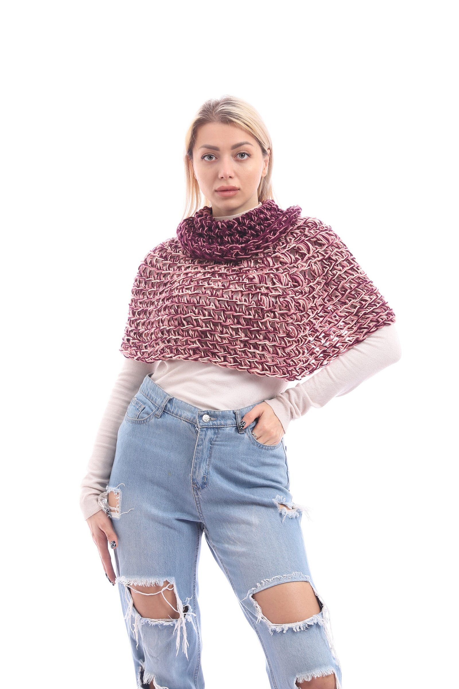 Wool High Collared Capelet Poncho Crochet Handmade - Image 1