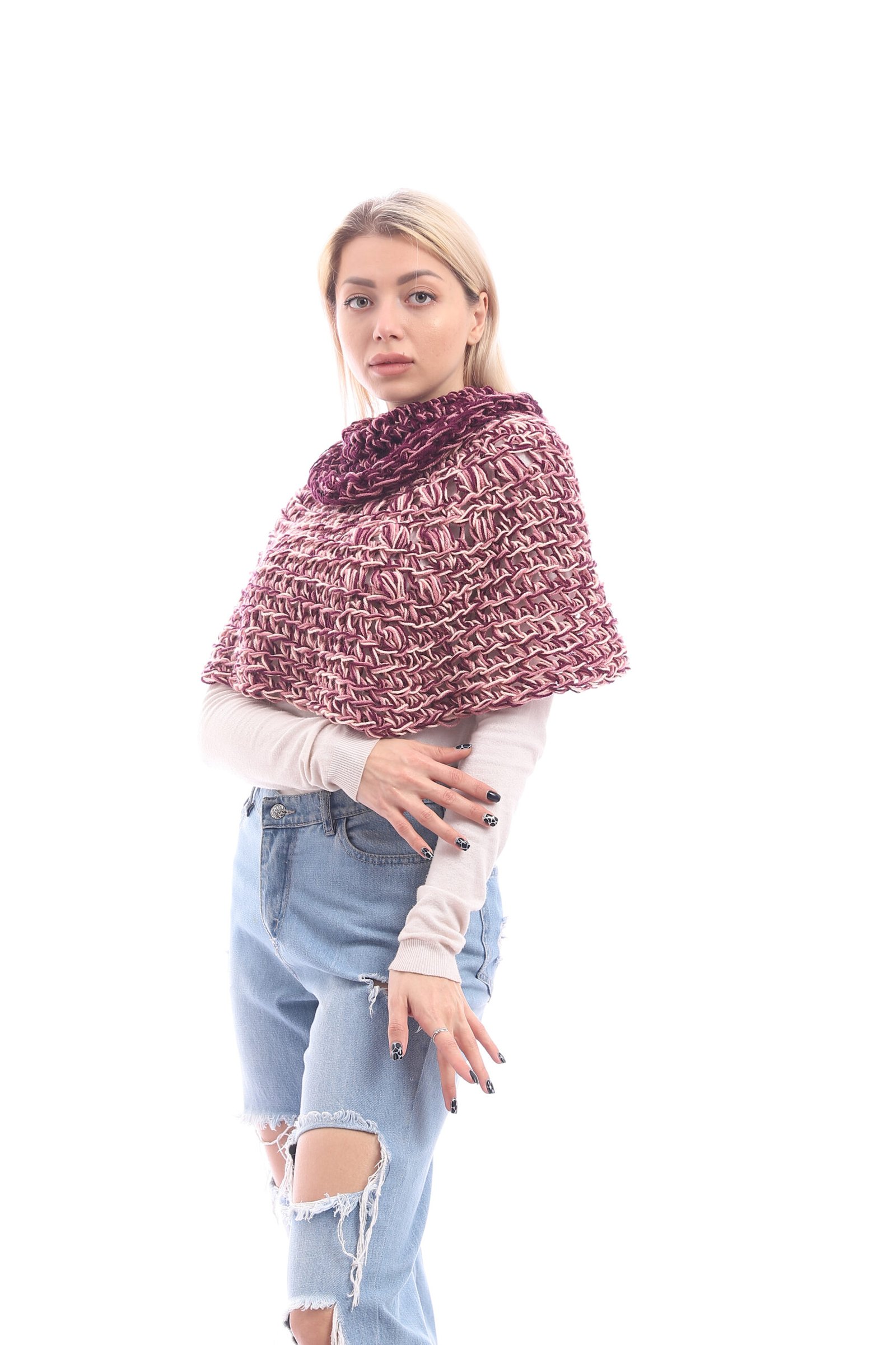 Wool High Collared Capelet Poncho Crochet Handmade - Image 4
