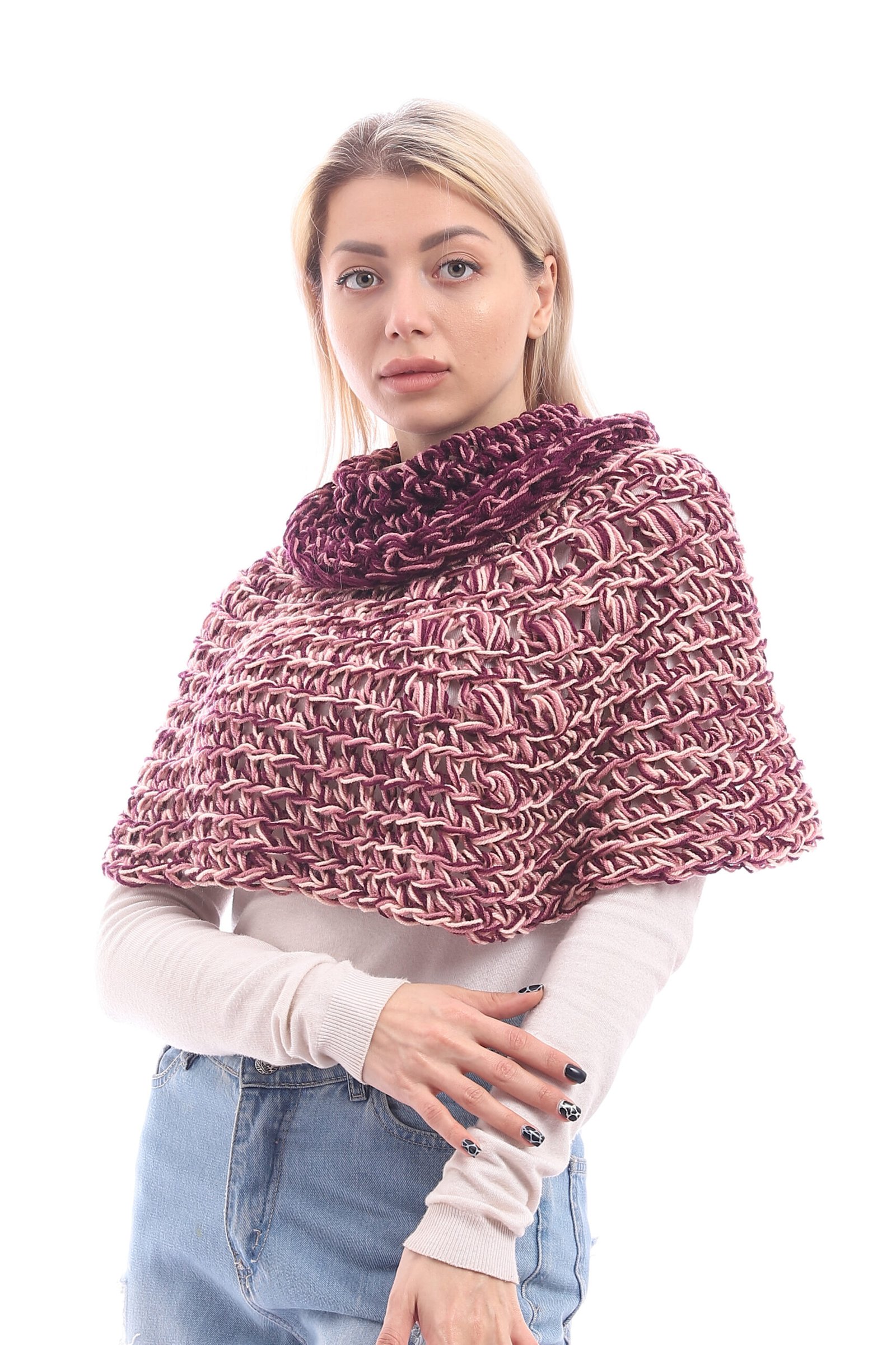 Wool High Collared Capelet Poncho Crochet Handmade - Image 3