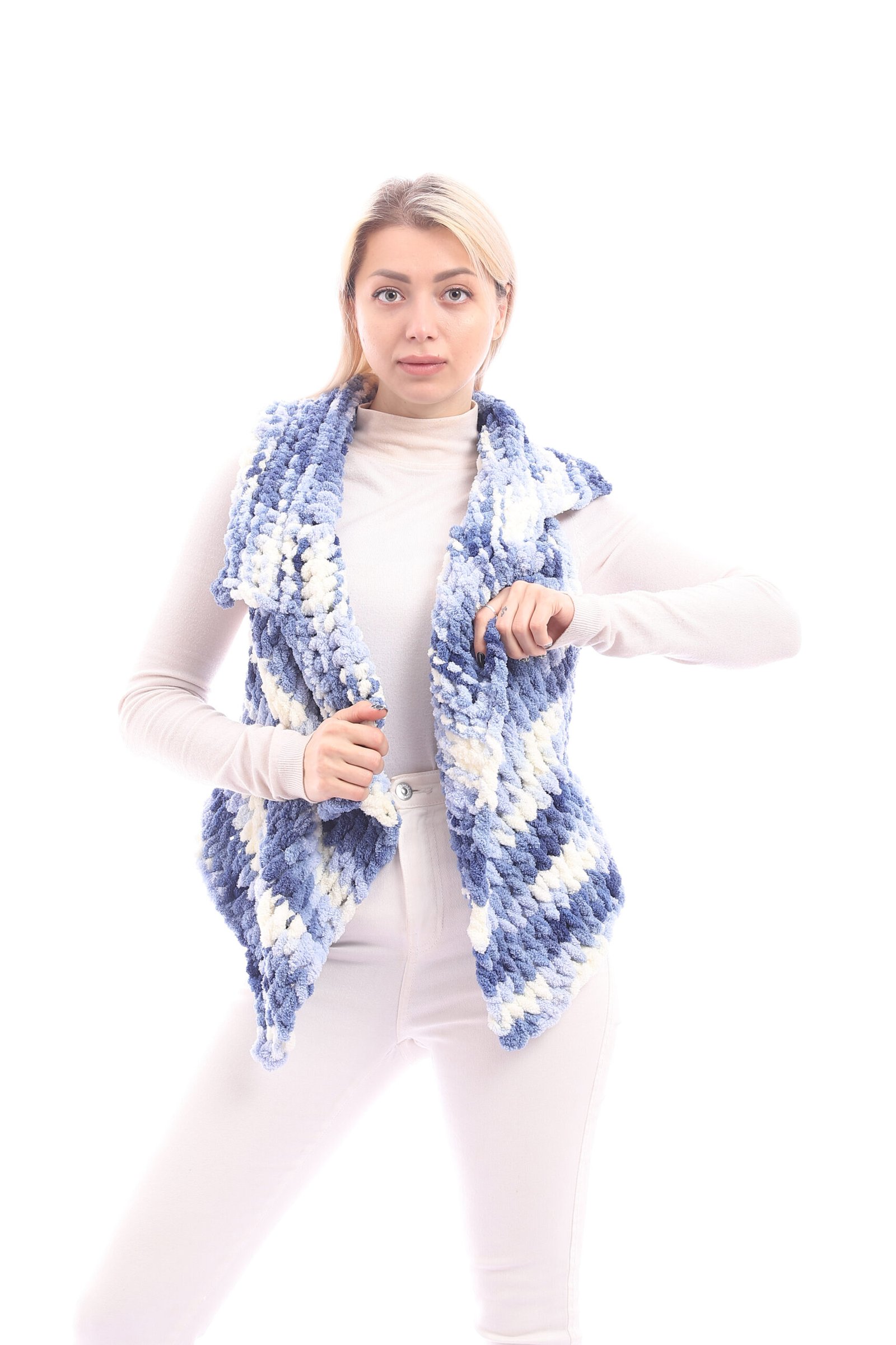 Wool Crochet Handmade Puffy Over Lap Vest - Image 4