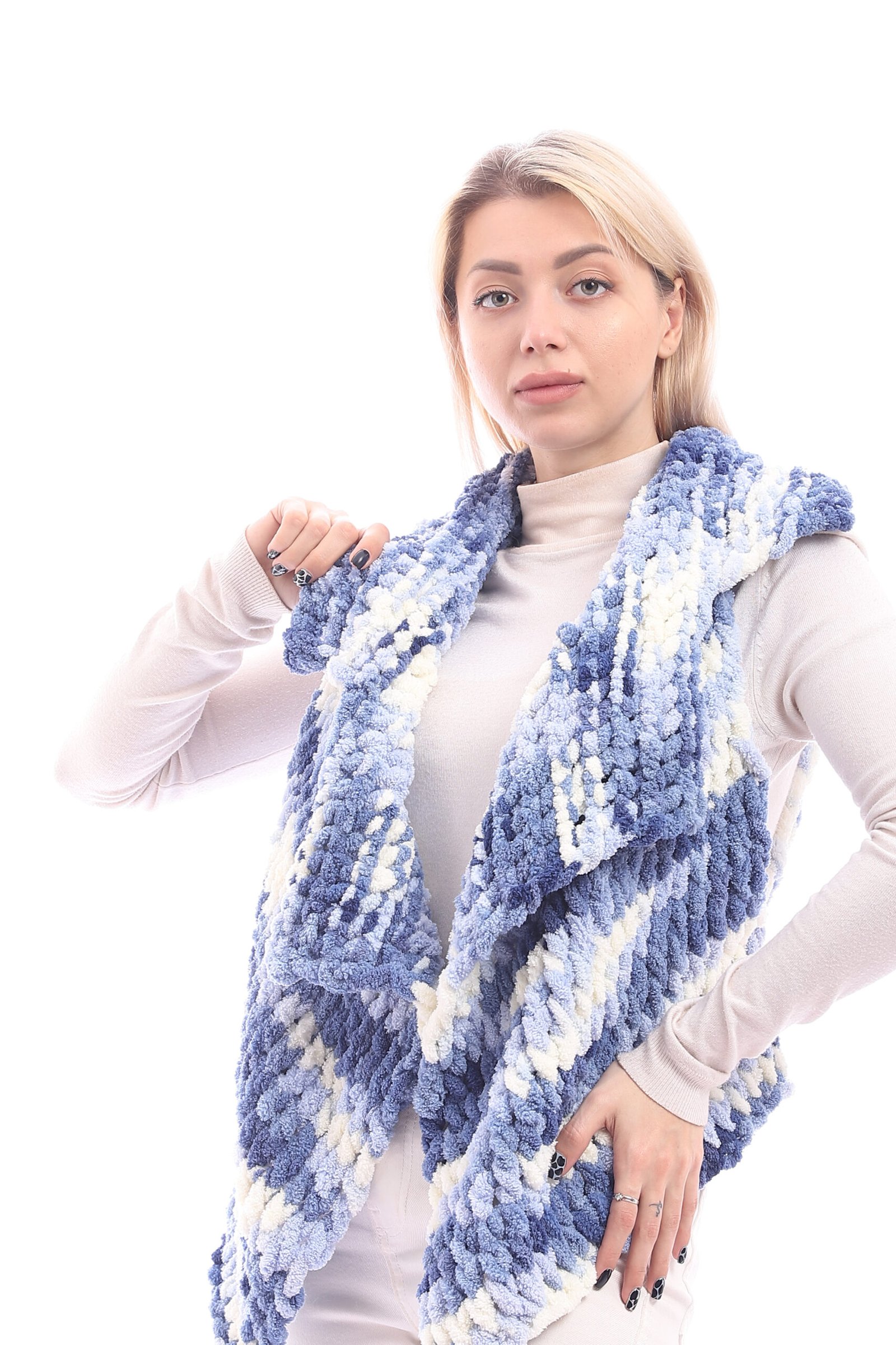 Wool Crochet Handmade Puffy Over Lap Vest - Image 2