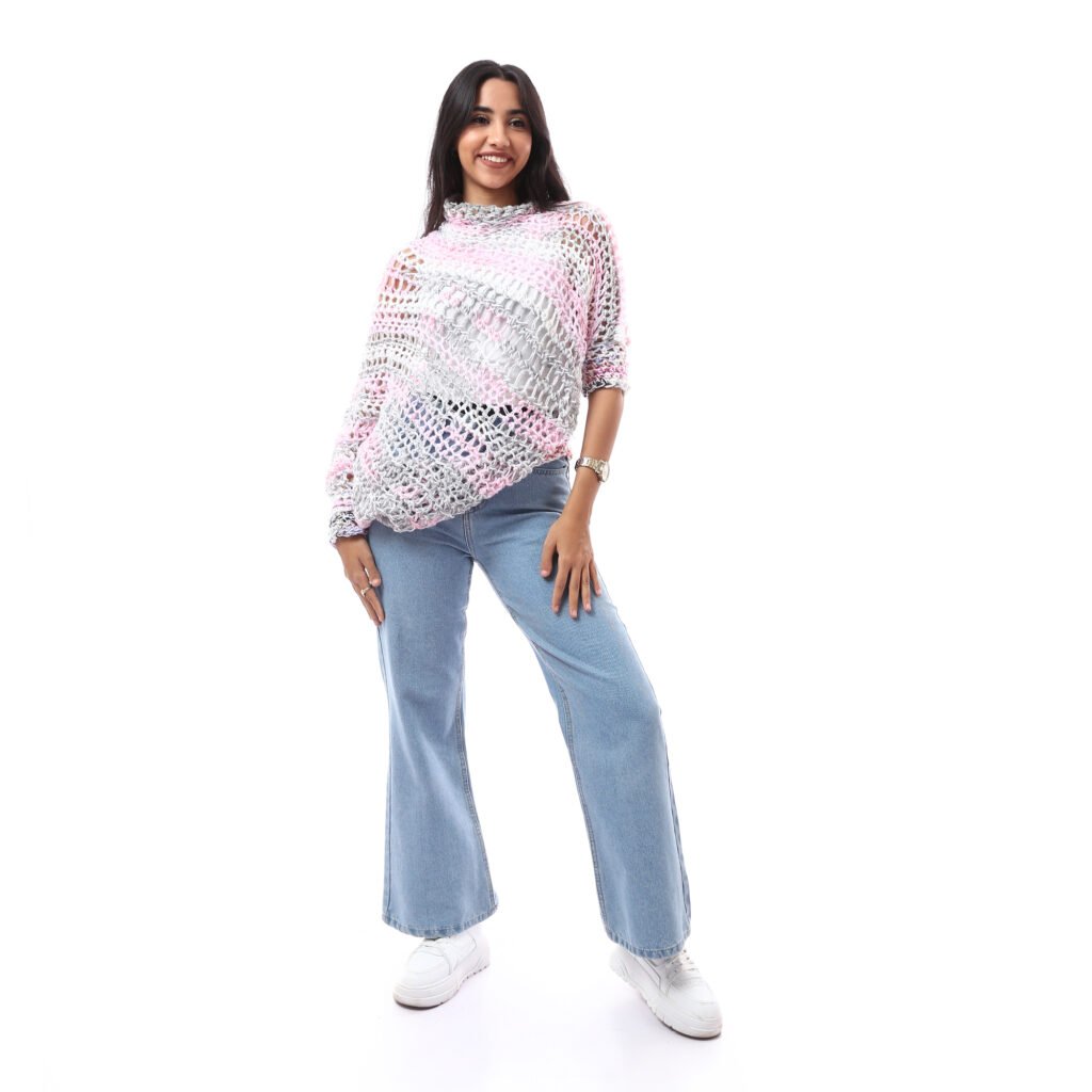 Wool Colorful Asymmetric Blouse Crochet Handmade