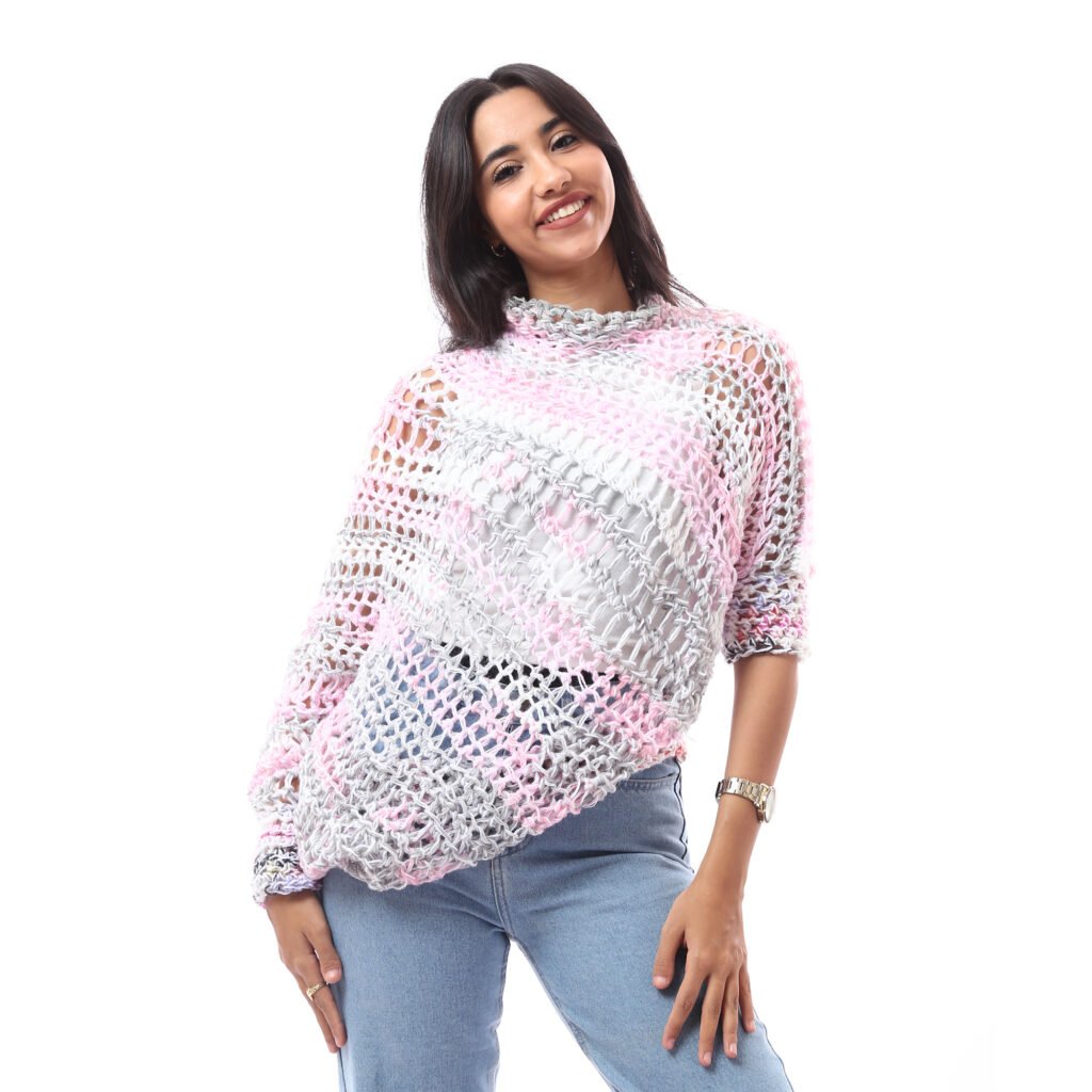 Wool Colorful Asymmetric Blouse Crochet Handmade