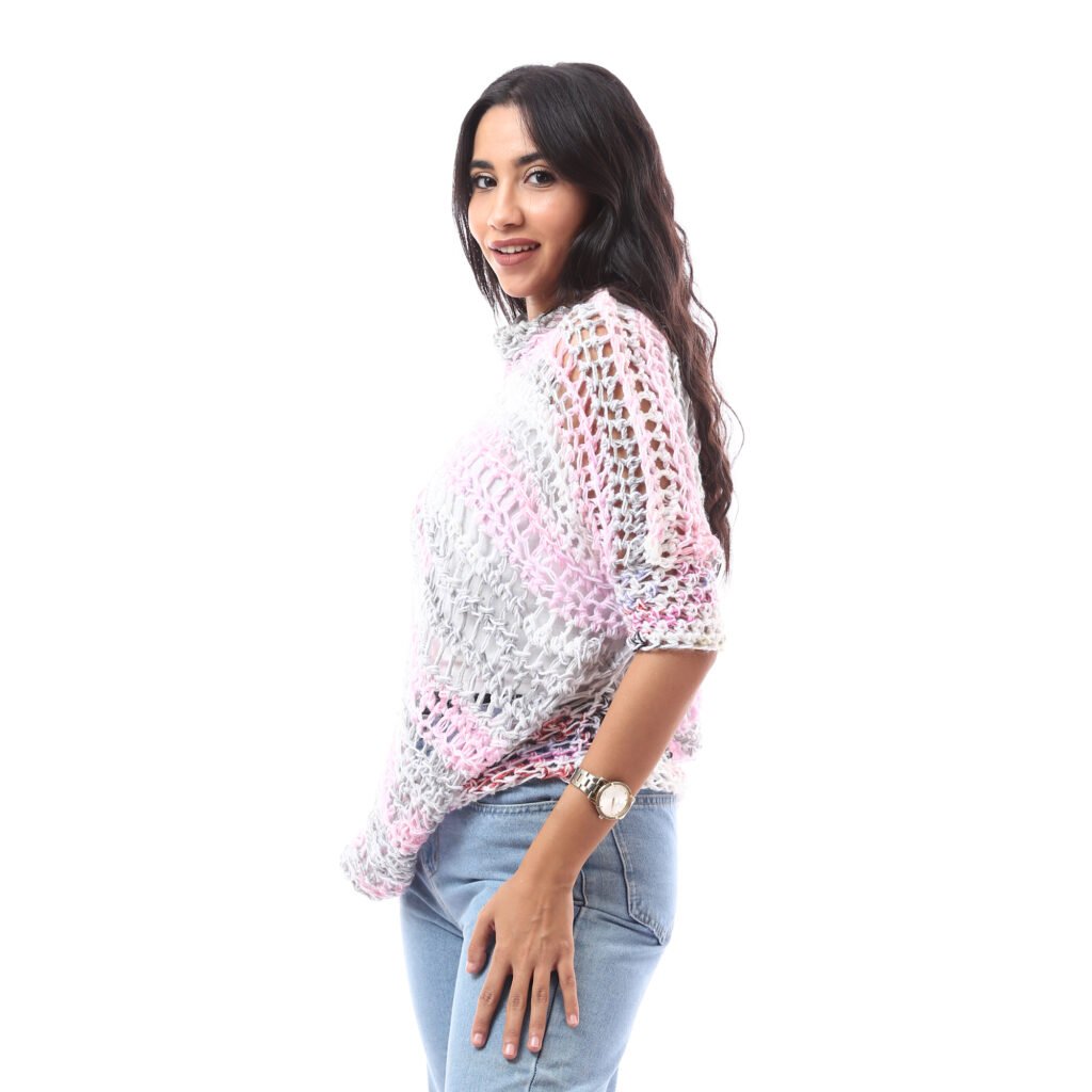 Wool Colorful Asymmetric Blouse Crochet Handmade