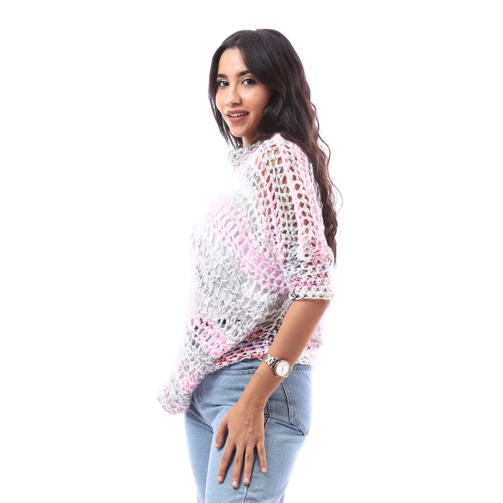 Wool Colorful Asymmetric Sweater Crochet Handmade - Image 5