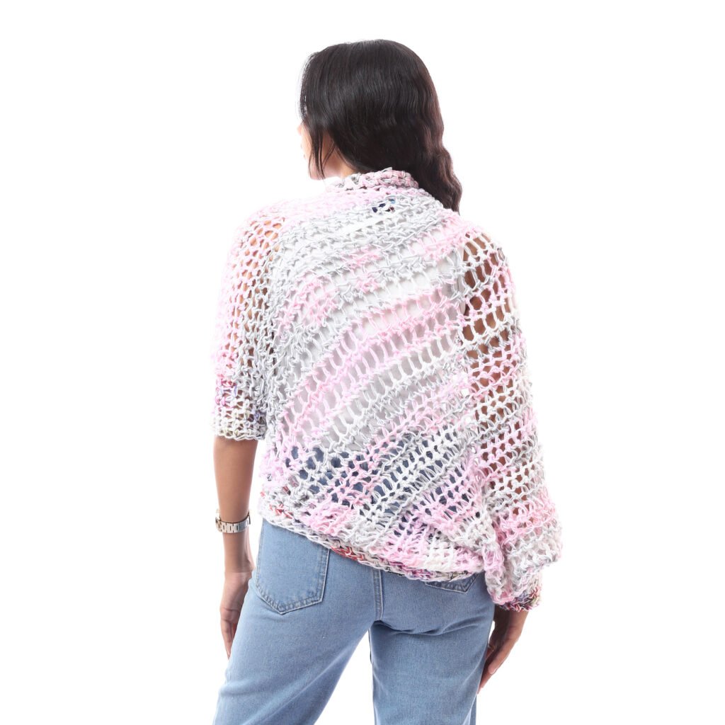 Wool Colorful Asymmetric Blouse Crochet Handmade