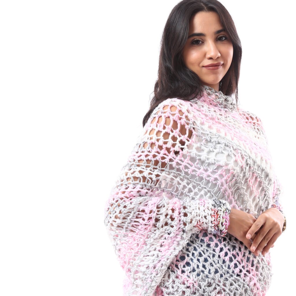 Wool Colorful Asymmetric Blouse Crochet Handmade