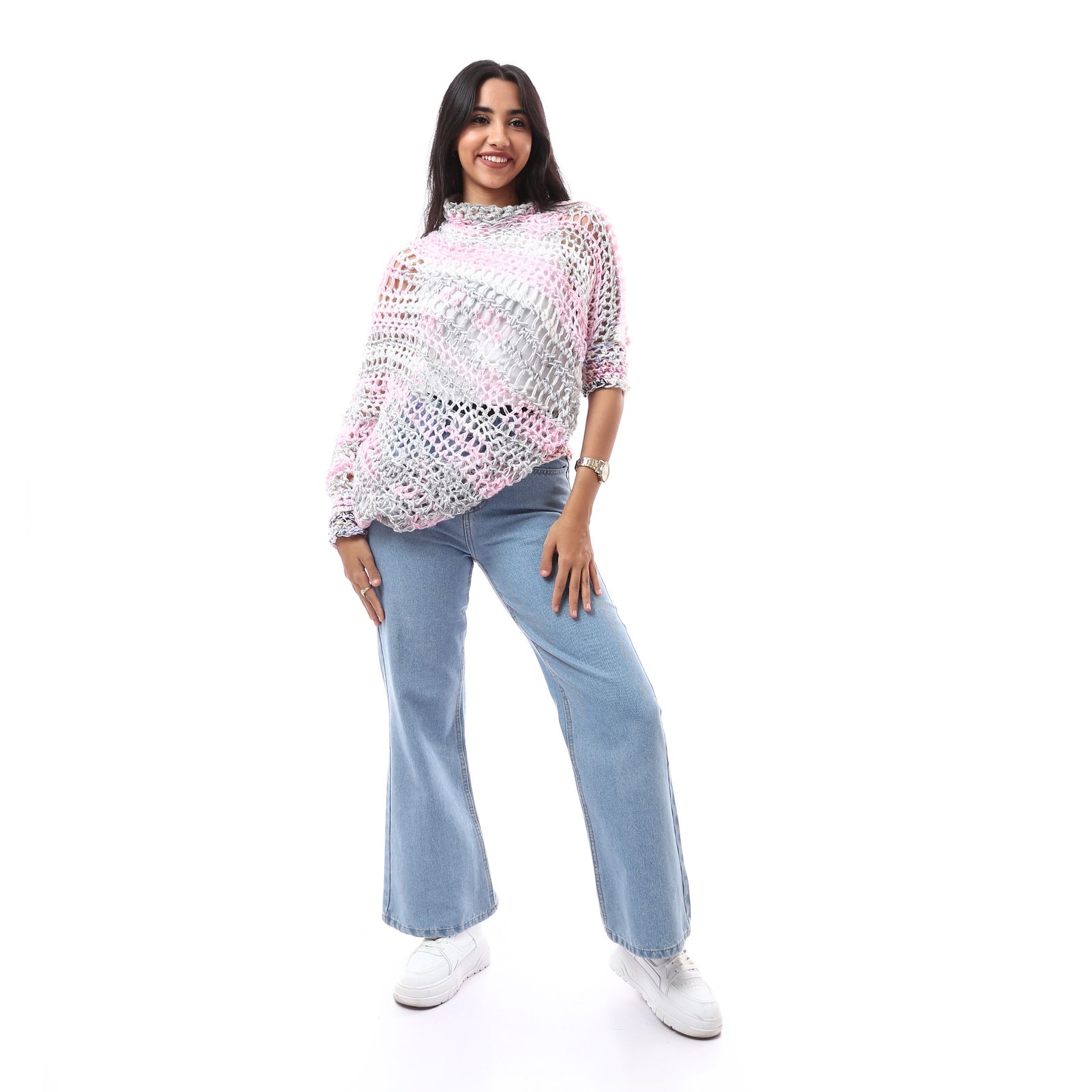 Wool Colorful Asymmetric Sweater Crochet Handmade - Image 1