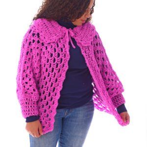 Wool Open Front Cardigan Grany Stitches Crochet Handmade - Image 4