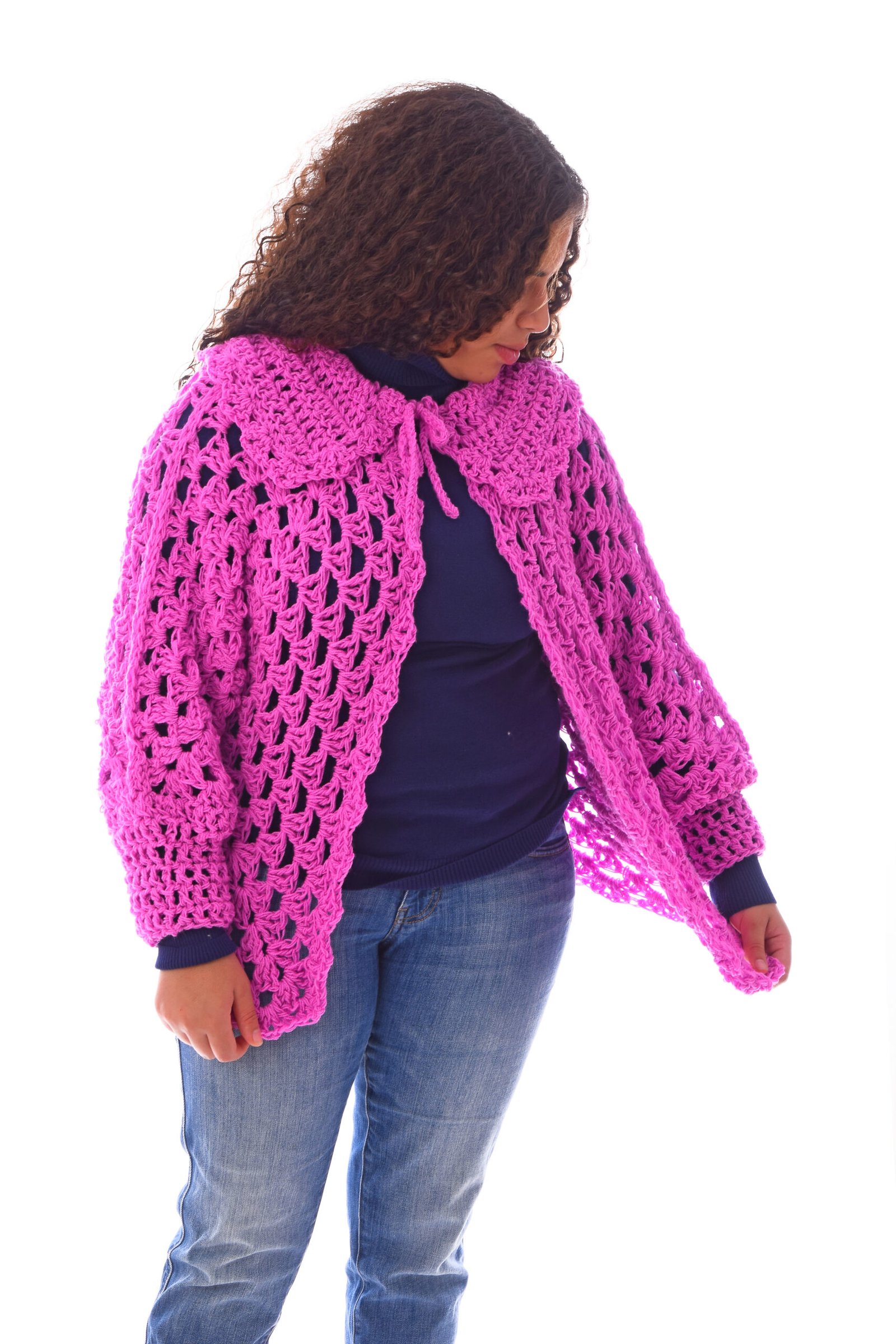 Wool Open Front Cardigan Grany Stitches Crochet Handmade - Image 4