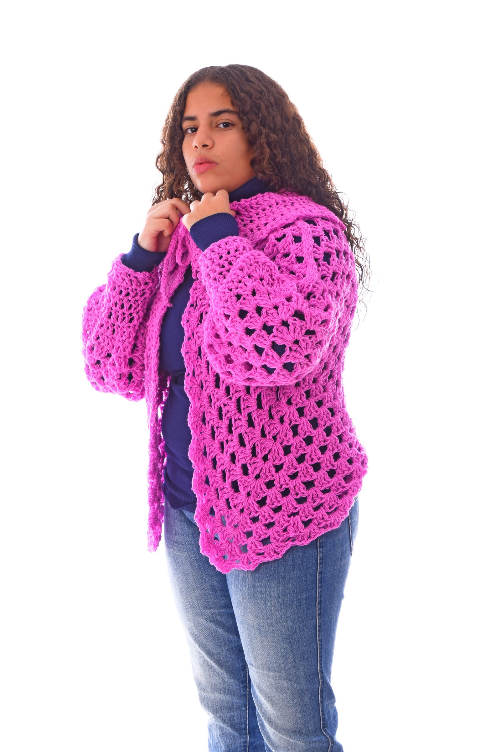 Wool Open Front Cardigan Grany Stitches Crochet Handmade - Image 2