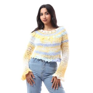 Crop Pullover Wide Strip Crochet Handmade - Image 5