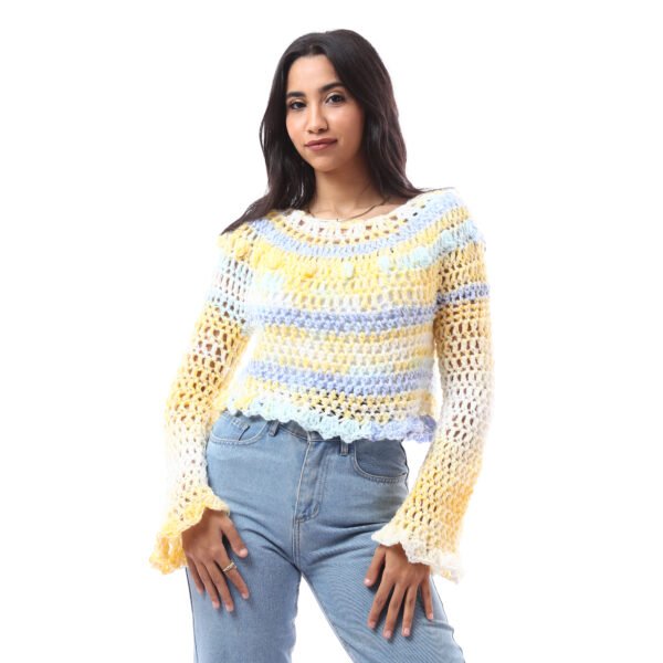 Crop Pullover Wide Strip Crochet Handmade