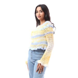 Crop Pullover Wide Strip Crochet Handmade - Image 2