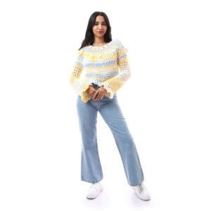 Crop Pullover Wide Strip Crochet Handmade