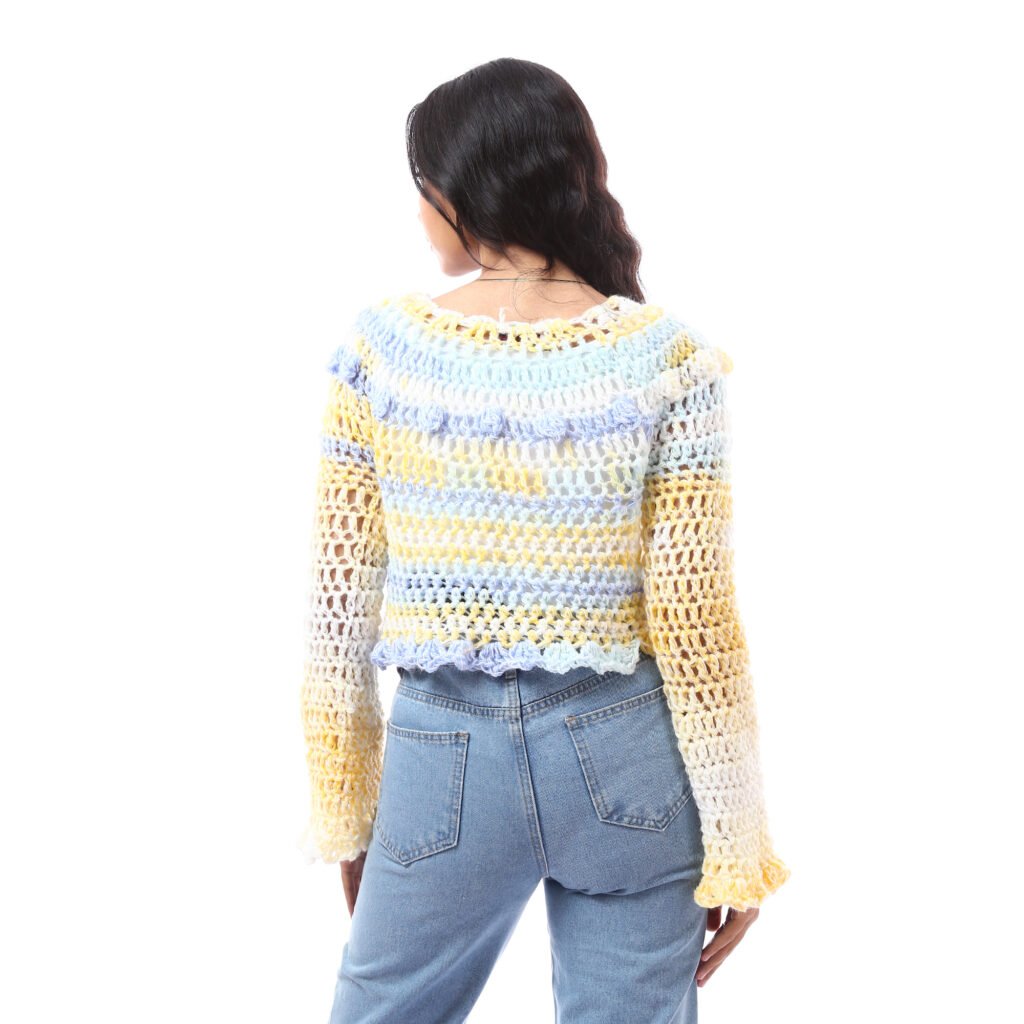 Crop Pullover Wide Strip Crochet Handmade