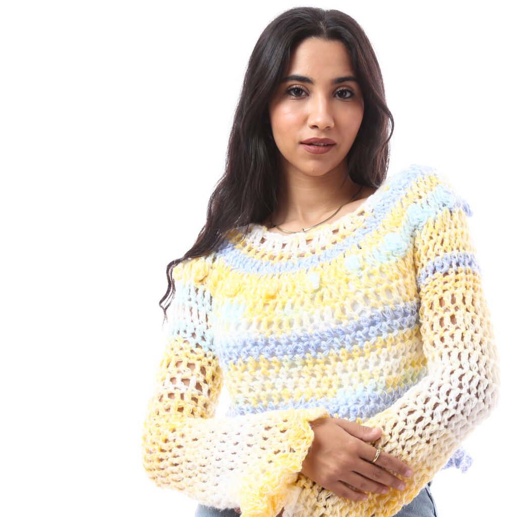Crop Pullover Wide Strip Crochet Handmade