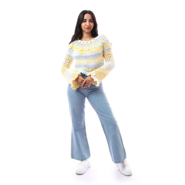Crop Pullover Wide Strip Crochet Handmade