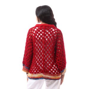 Wool Sweater Blouse Granny Square Crochet Handmade - Image 4