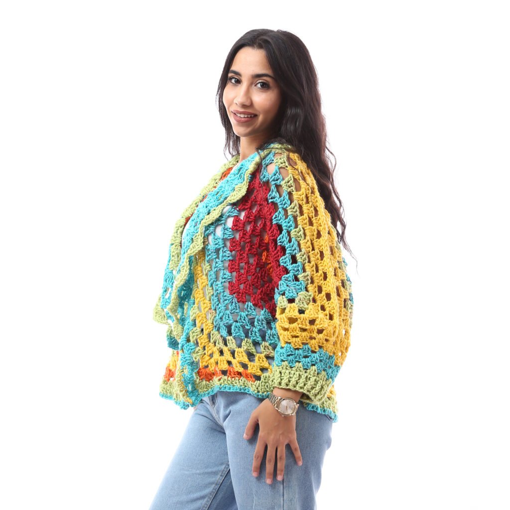 Colorful Wool Trendy Open Cardigan  Crochet Handmade