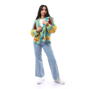 Colorful Wool Trendy Open Cardigan  Crochet Handmade