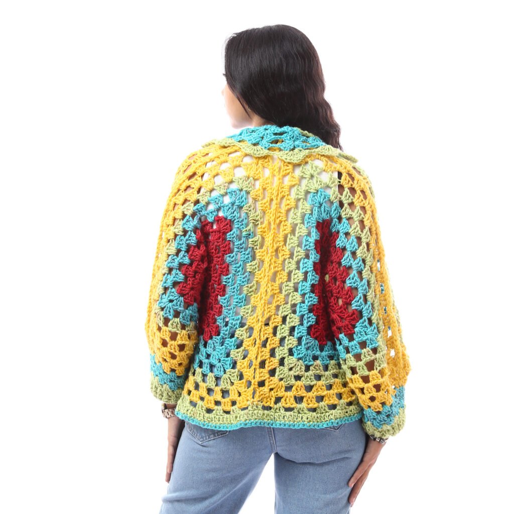 Colorful Wool Trendy Open Cardigan  Crochet Handmade