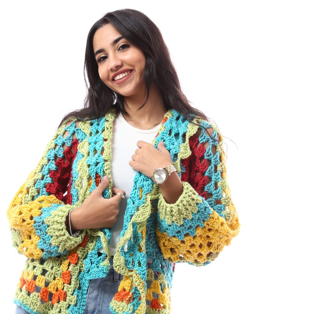 Colorful Wool Trendy Open Cardigan  Crochet Handmade