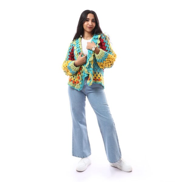Colorful Wool Trendy Open Cardigan  Crochet Handmade