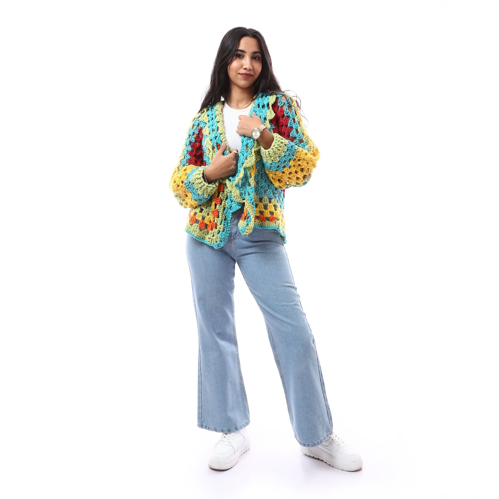 Colorful Wool Trendy Open Cardigan  Crochet Handmade - Image 1