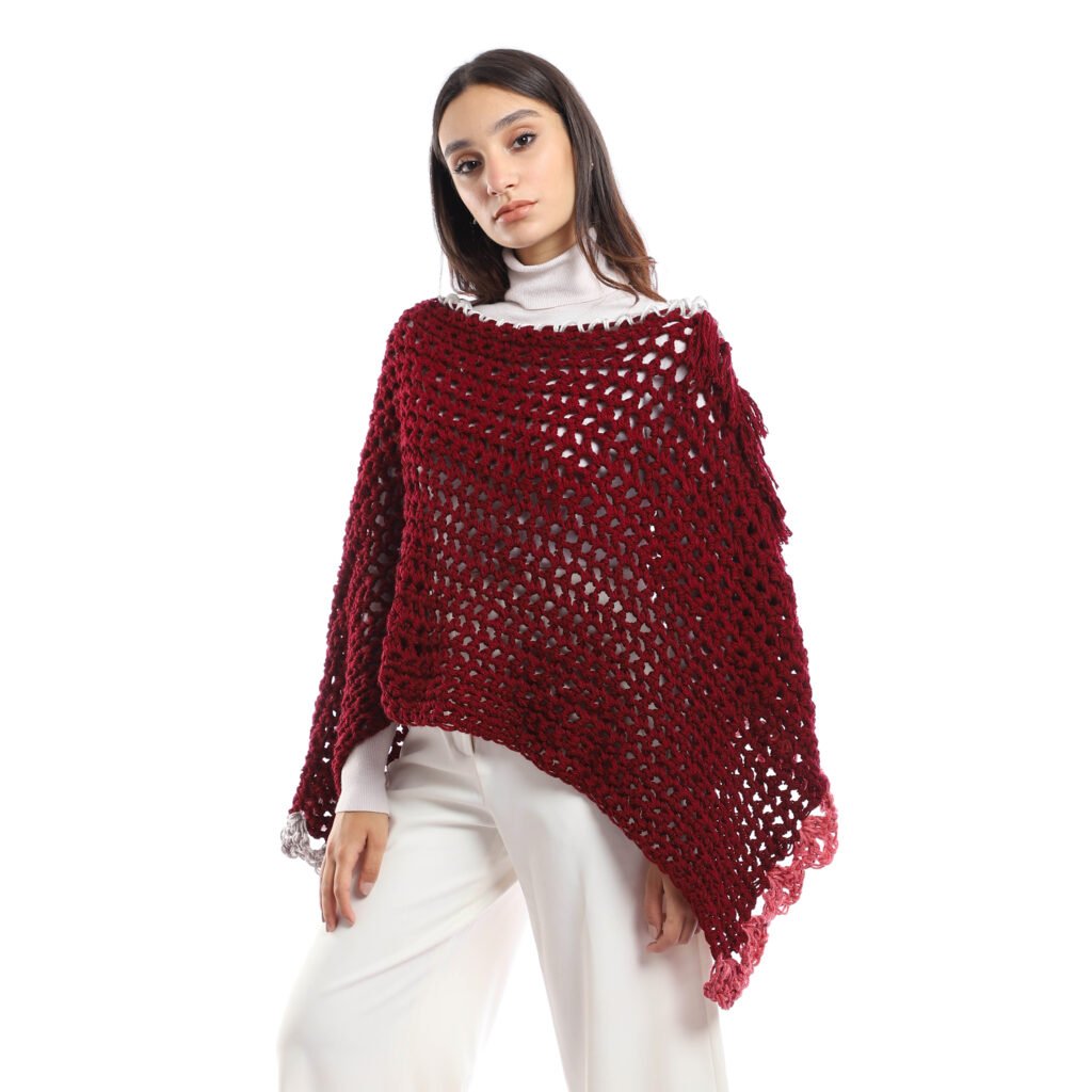 Wool Poncho Asymmetric Triangle Crochet Handmade