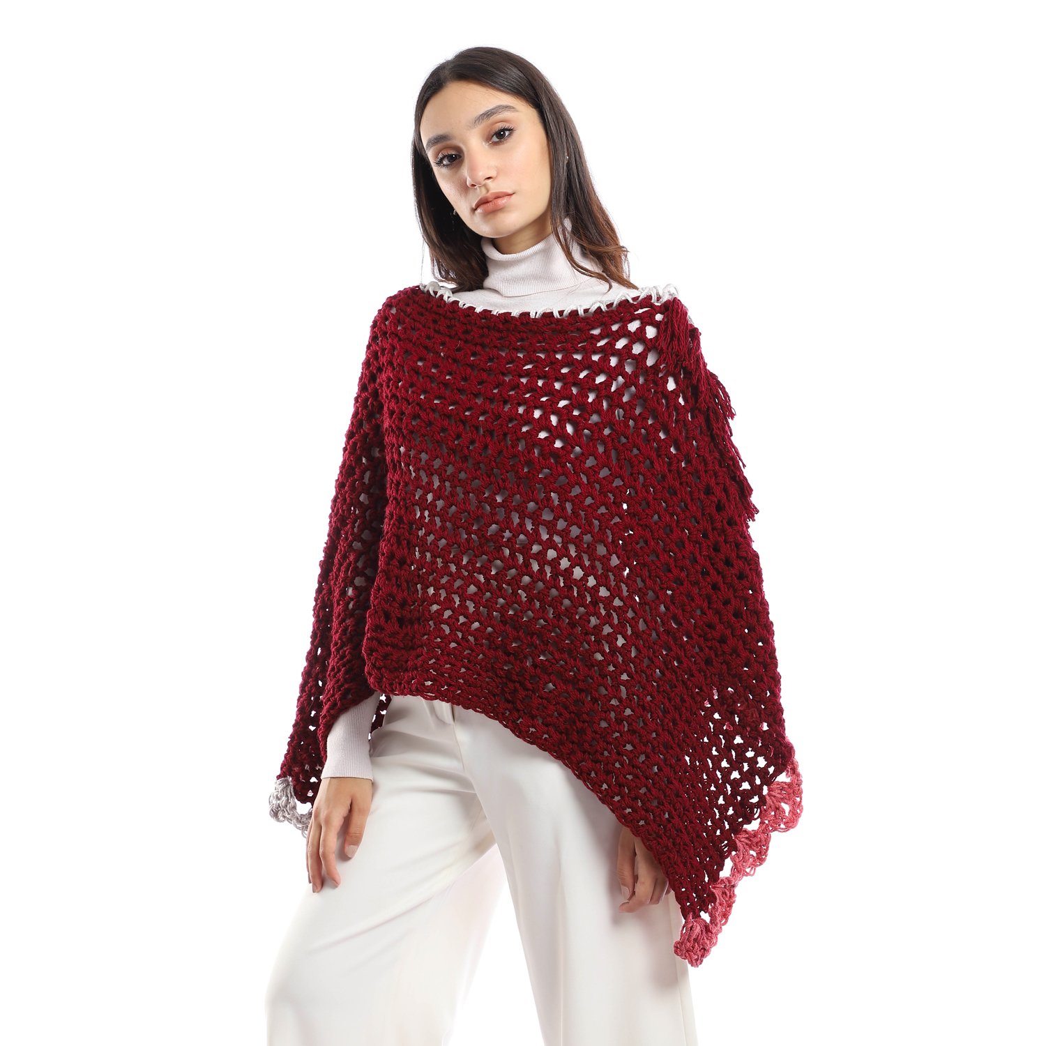 Wool Poncho Asymmetric Triangle Crochet Handmade - Image 4