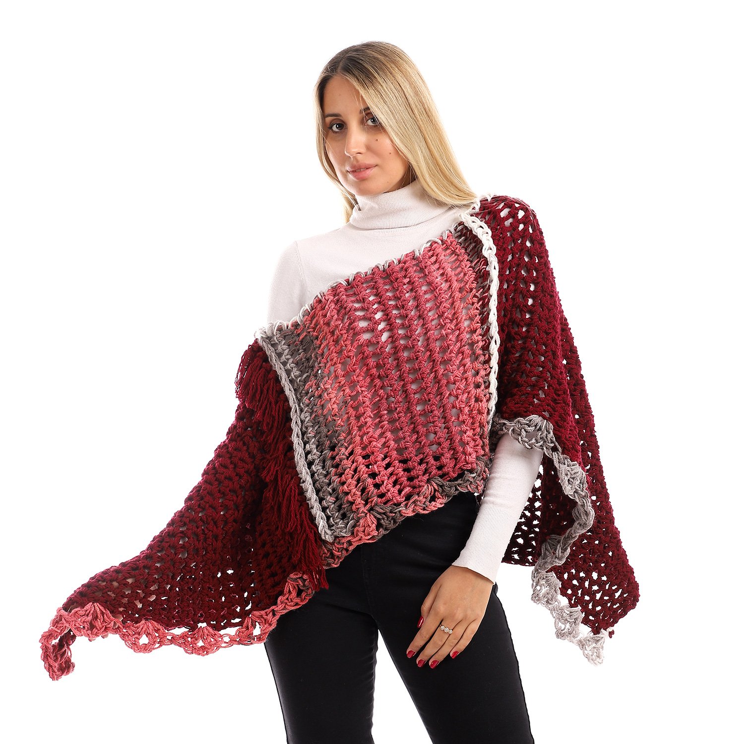 Wool Poncho Asymmetric Triangle Crochet Handmade - Image 2