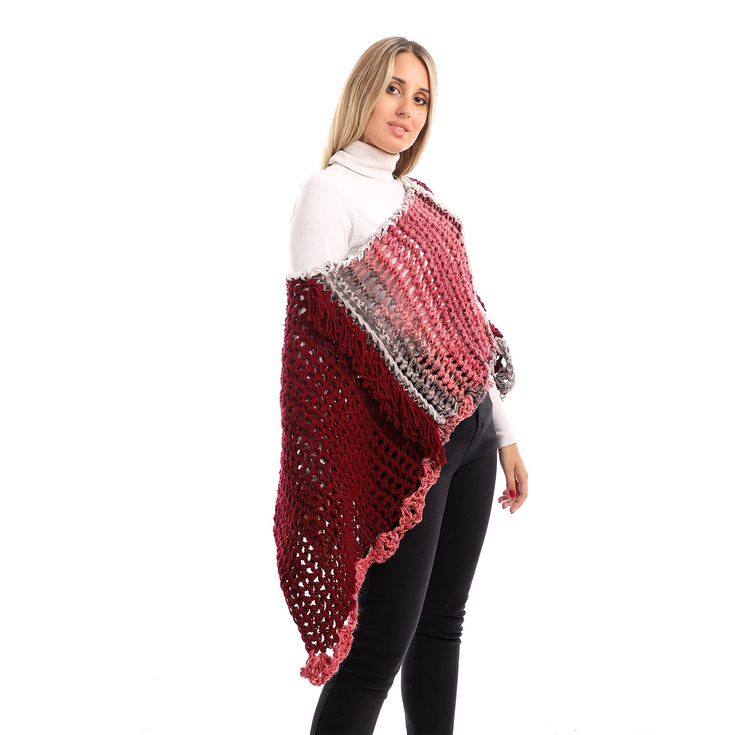 Wool Poncho Asymmetric Triangle Crochet Handmade - Image 6