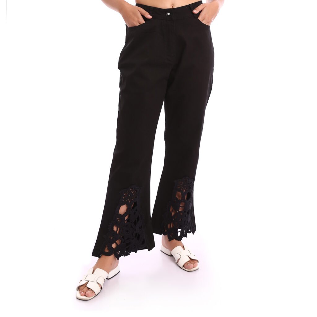 Bell leg Gabardine Cotton Lycra Kik bootcut leg Decorated Flare Crochet Handmade Trousers