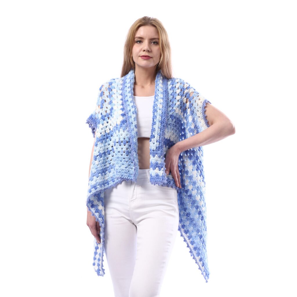 Colorful Back Granny Square Open Cardigan Shawl Crochet