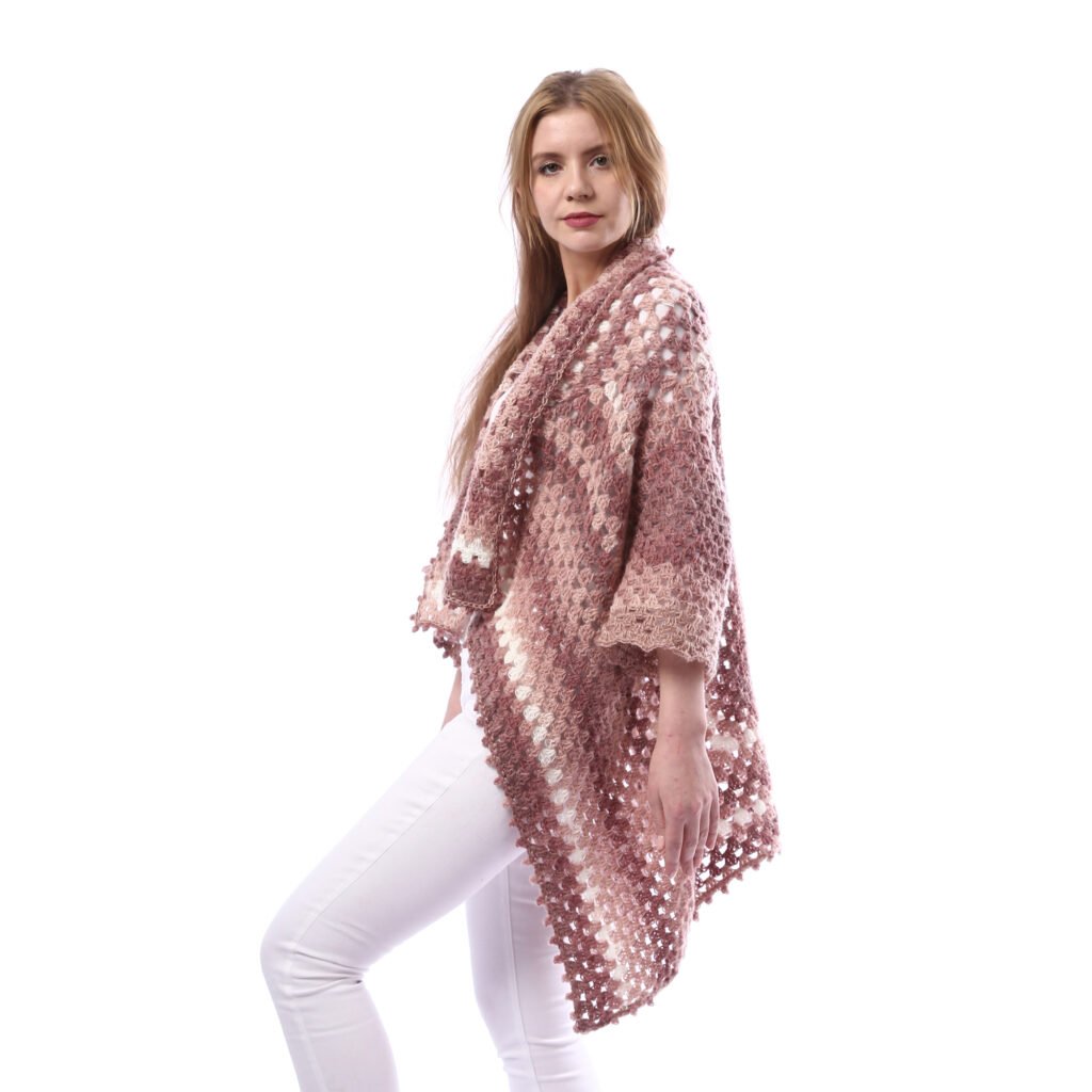 Colorful Back Granny Square Open Cardigan Shawl Crochet