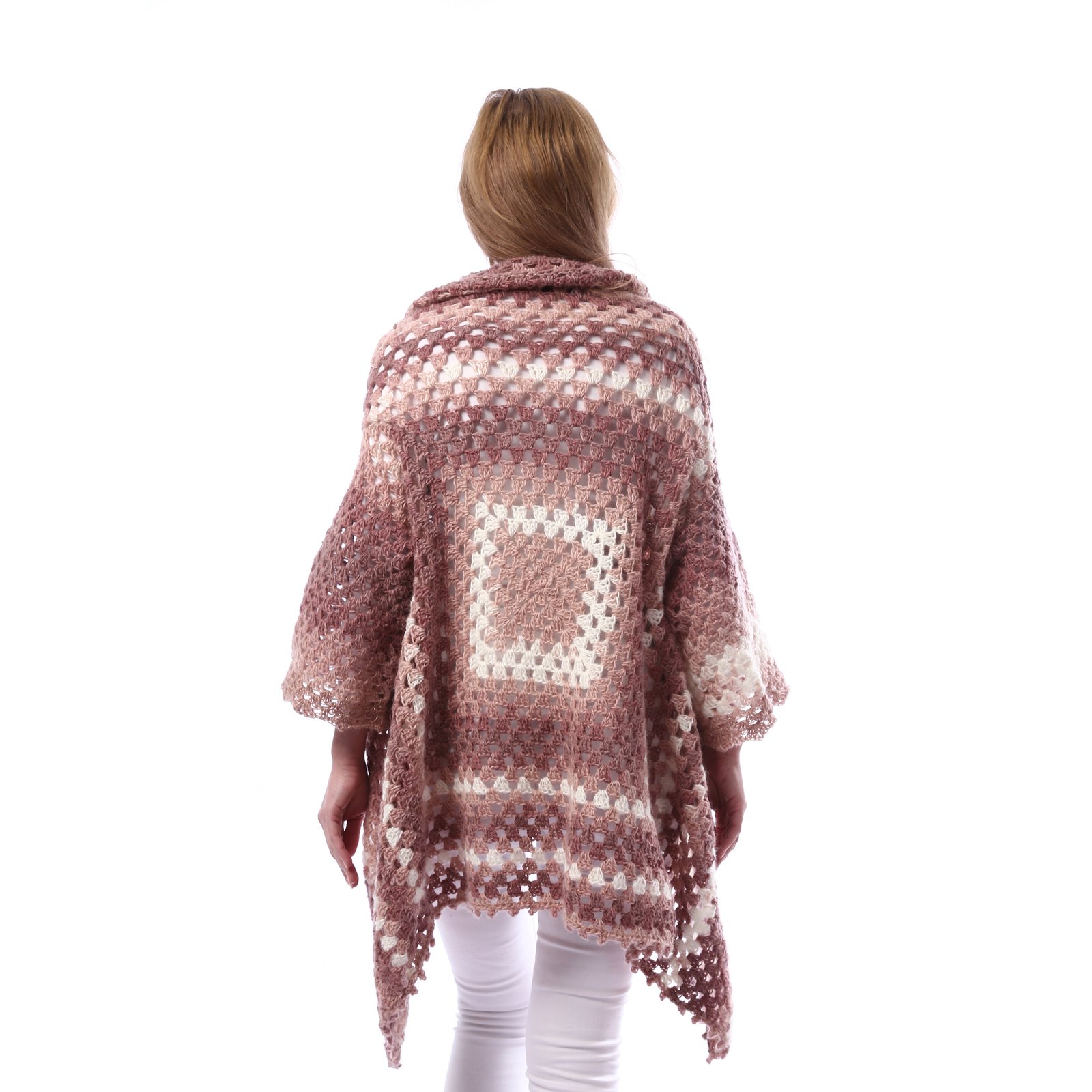Colorful Back Granny Square Open Cardigan Shawl Crochet - Image 3