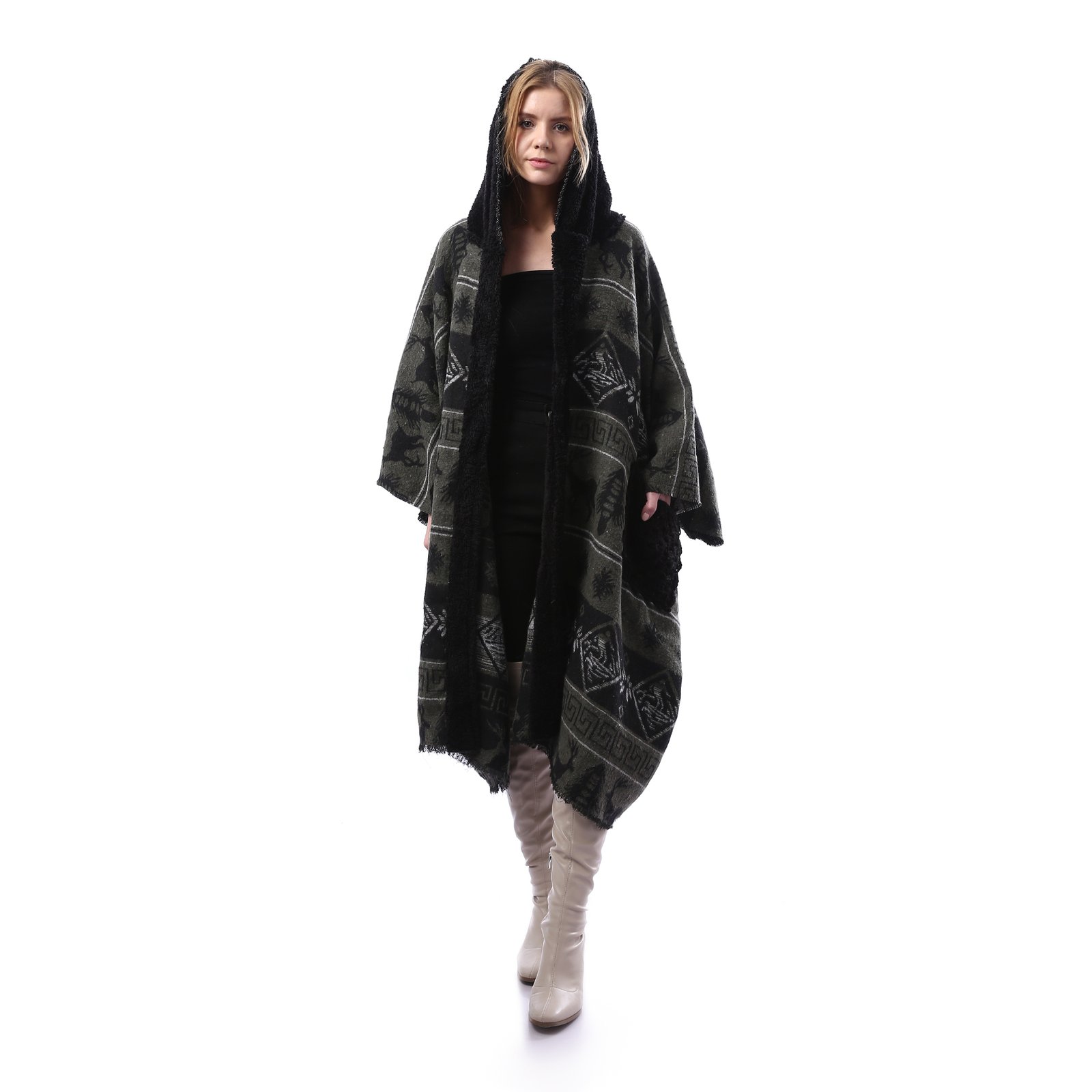 Armi Gogh Wool Open Hoodi Long Cardigan Side Pockets Crochet - Image 1