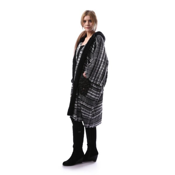 Checks Gogh Wool Open HodiLong Cardigan Side Pockets Crochet
