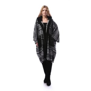Checks Gogh Wool Open HodiLong Cardigan Side Pockets Crochet