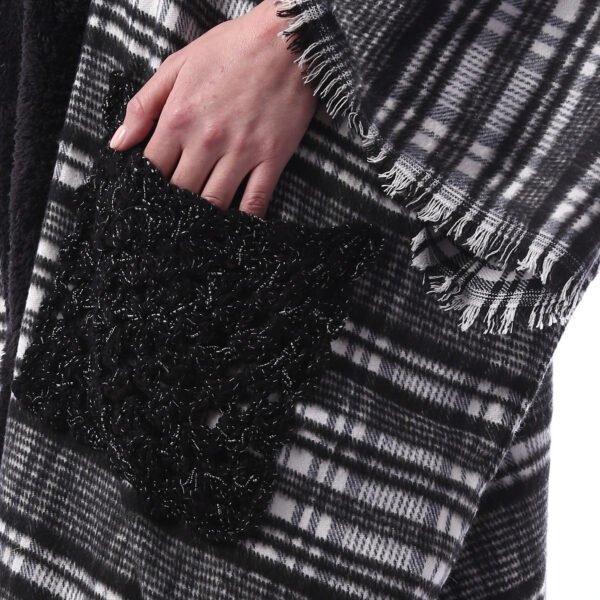Checks Gogh Wool Open HodiLong Cardigan Side Pockets Crochet