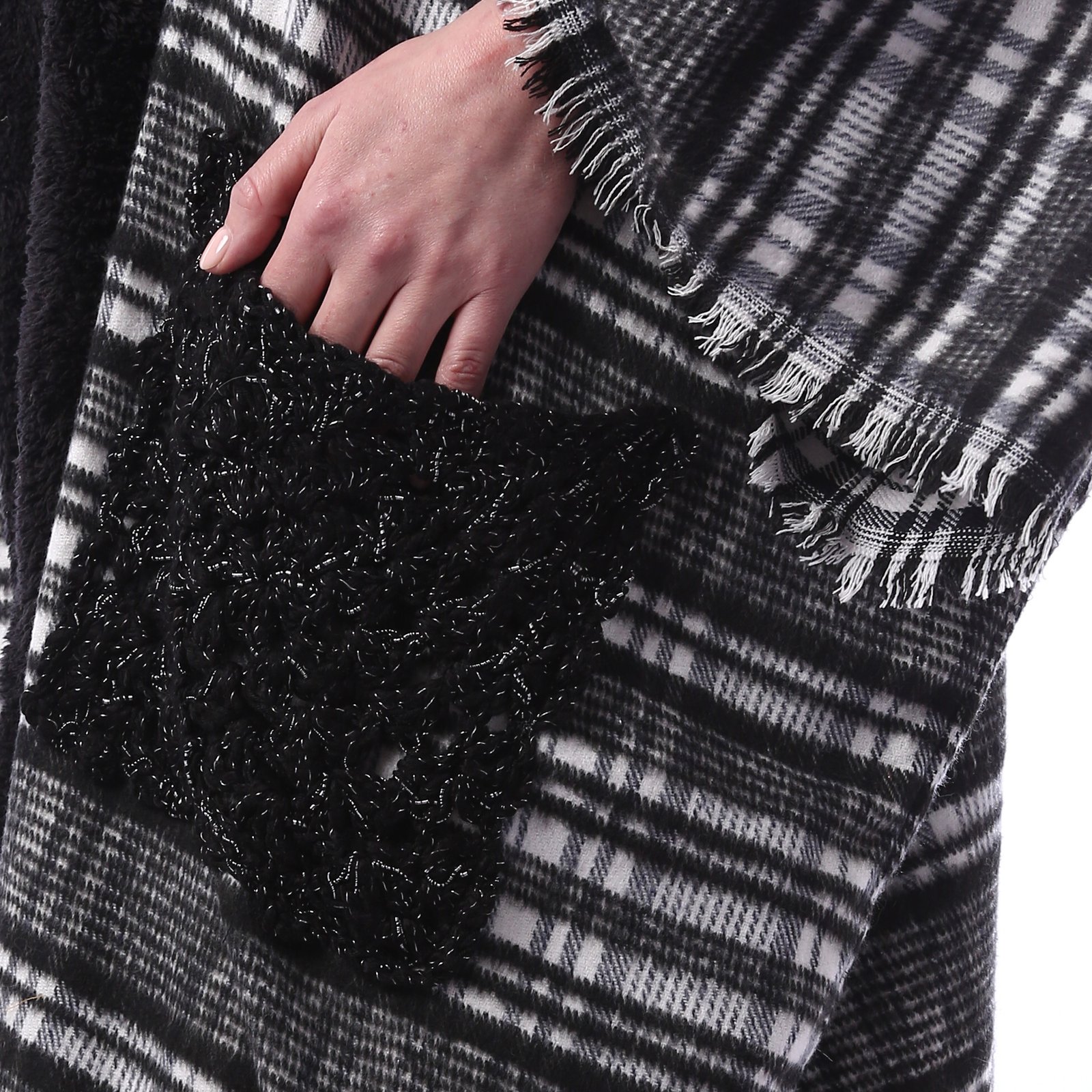 Checks Gogh Wool Open HodiLong Cardigan Side Pockets Crochet - Image 4